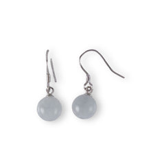Load image into Gallery viewer, Solid Sterling Silver 925 Good Fortune Celadon Jade Hook Earrings