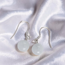 Load image into Gallery viewer, Solid Sterling Silver 925 Good Fortune Celadon Jade Hook Earrings