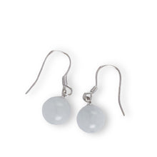 Load image into Gallery viewer, Solid Sterling Silver 925 Good Fortune Celadon Jade Hook Earrings