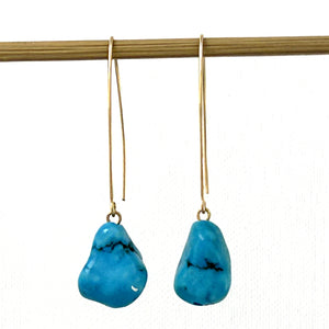 9111830A BAROQUE TURQUOISE 14K GOLD FILLED V SHAPED WIRE DANGLE HOOK EARRINGS