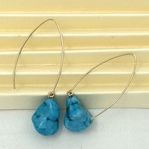 9111830A BAROQUE TURQUOISE 14K GOLD FILLED V SHAPED WIRE DANGLE HOOK EARRINGS