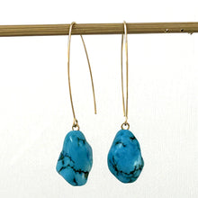 Load image into Gallery viewer, 9111830B BAROQUE TURQUOISE 14K GOLD FILLED V SHAPED WIRE DANGLE HOOK EARRINGS