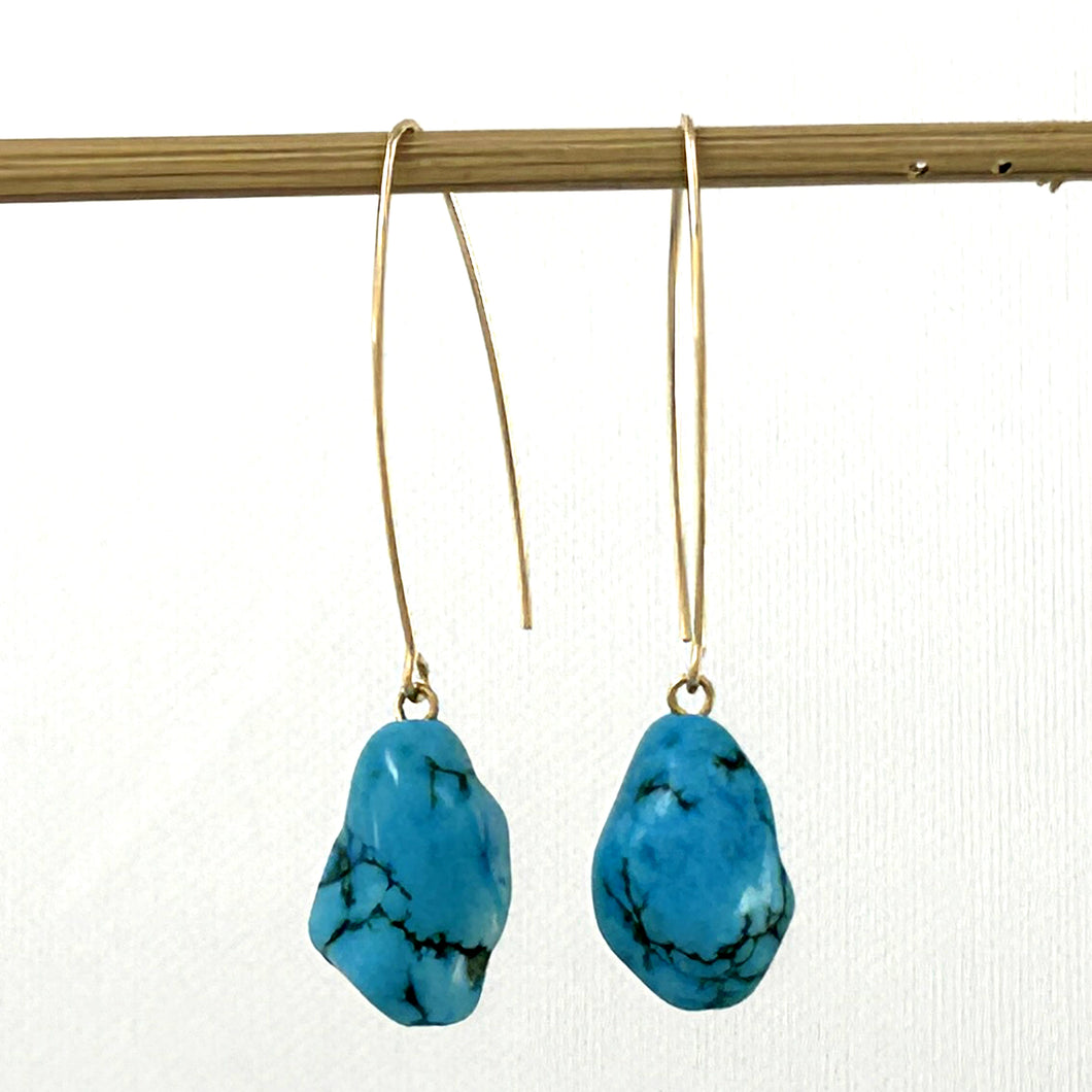 9111830B BAROQUE TURQUOISE 14K GOLD FILLED V SHAPED WIRE DANGLE HOOK EARRINGS