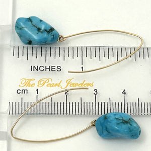 9111830B BAROQUE TURQUOISE 14K GOLD FILLED V SHAPED WIRE DANGLE HOOK EARRINGS