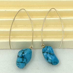 9111830B BAROQUE TURQUOISE 14K GOLD FILLED V SHAPED WIRE DANGLE HOOK EARRINGS