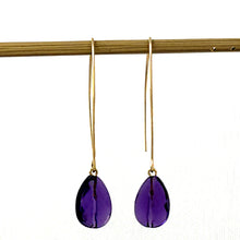 Load image into Gallery viewer, 9111840 FACETED AMETHYST 14K GOLD FILLED V SHAPED WIRE DANGLE HOOK EARRINGS