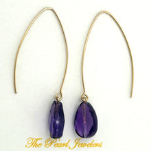 Load image into Gallery viewer, 9111840 FACETED AMETHYST 14K GOLD FILLED V SHAPED WIRE DANGLE HOOK EARRINGS