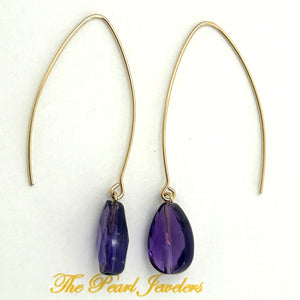 9111840 FACETED AMETHYST 14K GOLD FILLED V SHAPED WIRE DANGLE HOOK EARRINGS