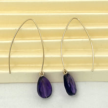 Load image into Gallery viewer, 9111840 FACETED AMETHYST 14K GOLD FILLED V SHAPED WIRE DANGLE HOOK EARRINGS