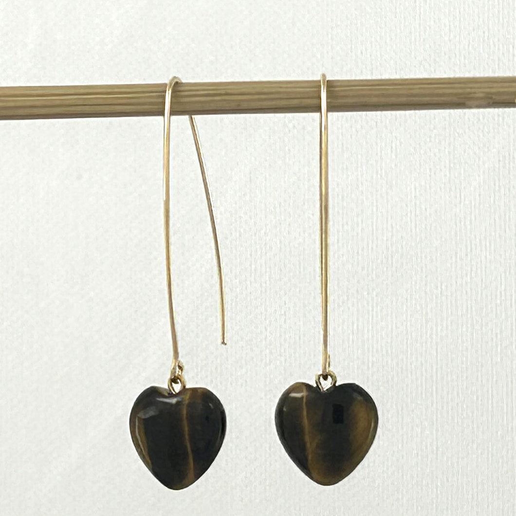 9111850 TIGER-EYE 14K GOLD FILLED V SHAPED WIRE DANGLE HOOK EARRINGS