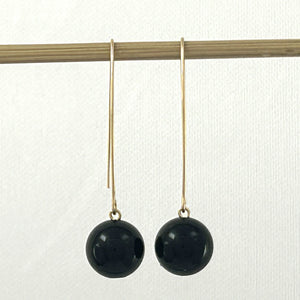 9111861  BLACK ONYX 14K GOLD FILLED V SHAPED WIRE DANGLE HOOK EARRINGS