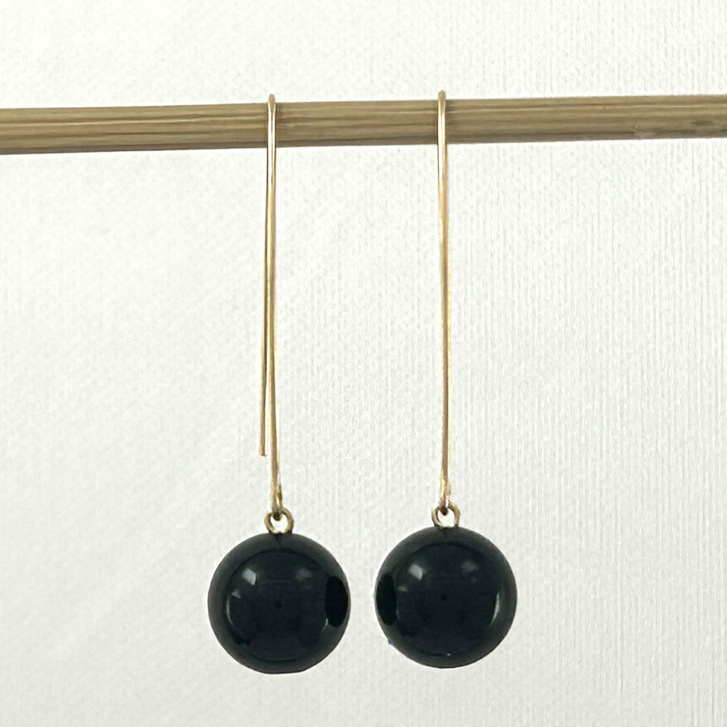 9111861  BLACK ONYX 14K GOLD FILLED V SHAPED WIRE DANGLE HOOK EARRINGS