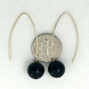 9111861  BLACK ONYX 14K GOLD FILLED V SHAPED WIRE DANGLE HOOK EARRINGS