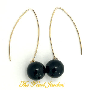 9111861  BLACK ONYX 14K GOLD FILLED V SHAPED WIRE DANGLE HOOK EARRINGS