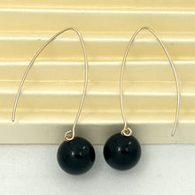 Load image into Gallery viewer, 9111861  BLACK ONYX 14K GOLD FILLED V SHAPED WIRE DANGLE HOOK EARRINGS