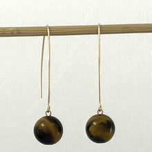 Load image into Gallery viewer, 9111862  TIGER-EYE 14K GOLD FILLED V SHAPED WIRE DANGLE HOOK EARRINGS