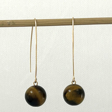 9111862  TIGER-EYE 14K GOLD FILLED V SHAPED WIRE DANGLE HOOK EARRINGS