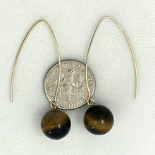 Load image into Gallery viewer, 9111862  TIGER-EYE 14K GOLD FILLED V SHAPED WIRE DANGLE HOOK EARRINGS