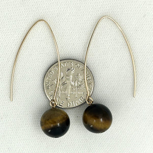 9111862  TIGER-EYE 14K GOLD FILLED V SHAPED WIRE DANGLE HOOK EARRINGS