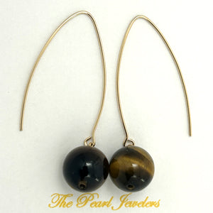 9111862  TIGER-EYE 14K GOLD FILLED V SHAPED WIRE DANGLE HOOK EARRINGS