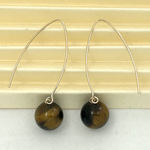 Load image into Gallery viewer, 9111862  TIGER-EYE 14K GOLD FILLED V SHAPED WIRE DANGLE HOOK EARRINGS