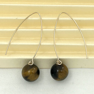 9111862  TIGER-EYE 14K GOLD FILLED V SHAPED WIRE DANGLE HOOK EARRINGS