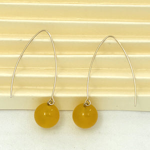 9111864  GOLDEN AGATE 14K GOLD FILLED V SHAPED WIRE DANGLE HOOK EARRINGS