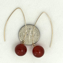 Load image into Gallery viewer, 9111865  CARNELIAN 14K GOLD FILLED V SHAPED WIRE DANGLE HOOK EARRINGS