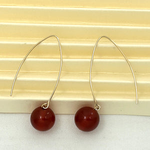 9111865  CARNELIAN 14K GOLD FILLED V SHAPED WIRE DANGLE HOOK EARRINGS