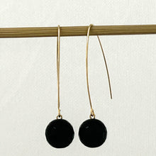 Load image into Gallery viewer, 9111871  BLACK ONYX 14K GOLD FILLED V SHAPED WIRE DANGLE HOOK EARRINGS