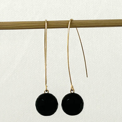 9111871  BLACK ONYX 14K GOLD FILLED V SHAPED WIRE DANGLE HOOK EARRINGS