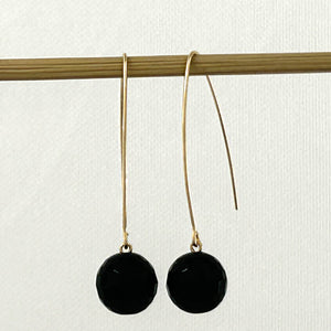 9111871  BLACK ONYX 14K GOLD FILLED V SHAPED WIRE DANGLE HOOK EARRINGS