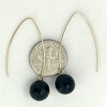 Load image into Gallery viewer, 9111871  BLACK ONYX 14K GOLD FILLED V SHAPED WIRE DANGLE HOOK EARRINGS