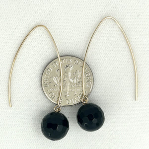 9111871  BLACK ONYX 14K GOLD FILLED V SHAPED WIRE DANGLE HOOK EARRINGS