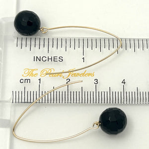 9111871  BLACK ONYX 14K GOLD FILLED V SHAPED WIRE DANGLE HOOK EARRINGS