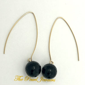 9111871  BLACK ONYX 14K GOLD FILLED V SHAPED WIRE DANGLE HOOK EARRINGS