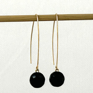 9111881  BLACK ONYX 14K GOLD FILLED V SHAPED WIRE DANGLE HOOK EARRINGS