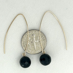 9111881  BLACK ONYX 14K GOLD FILLED V SHAPED WIRE DANGLE HOOK EARRINGS