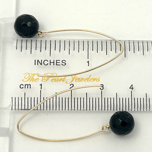 9111881  BLACK ONYX 14K GOLD FILLED V SHAPED WIRE DANGLE HOOK EARRINGS