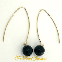 Load image into Gallery viewer, 9111881  BLACK ONYX 14K GOLD FILLED V SHAPED WIRE DANGLE HOOK EARRINGS