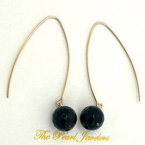 9111881  BLACK ONYX 14K GOLD FILLED V SHAPED WIRE DANGLE HOOK EARRINGS