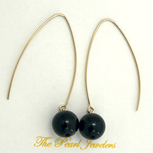 9111891  BLACK ONYX 14K GOLD FILLED V SHAPED WIRE DANGLE HOOK EARRINGS