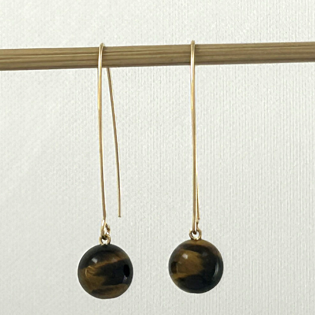 9111892  TIGER-EYE 14K GOLD FILLED V SHAPED WIRE DANGLE HOOK