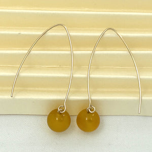 9111894  GOLDEN AGATE 14K GOLD FILLED V SHAPED WIRE DANGLE HOOK EARRINGS