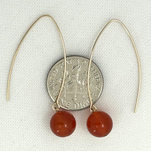 9111895  CARNELIAN 14K GOLD FILLED V SHAPED WIRE DANGLE HOOK EARRINGS