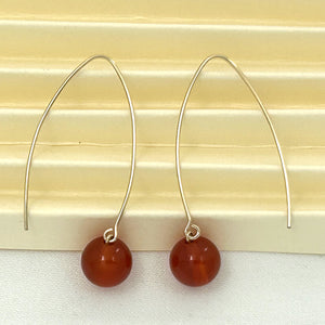 9111895  CARNELIAN 14K GOLD FILLED V SHAPED WIRE DANGLE HOOK EARRINGS