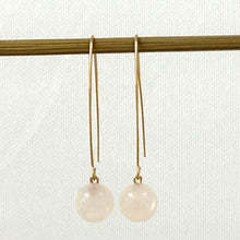 Load image into Gallery viewer, 9111896  ROSE QUARTZ 14K GOLD FILLED V SHAPED WIRE DANGLE HOOK EARRINGS