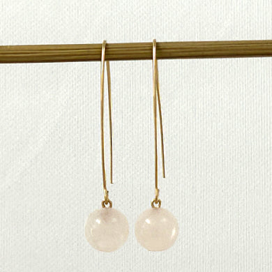 9111896  ROSE QUARTZ 14K GOLD FILLED V SHAPED WIRE DANGLE HOOK EARRINGS