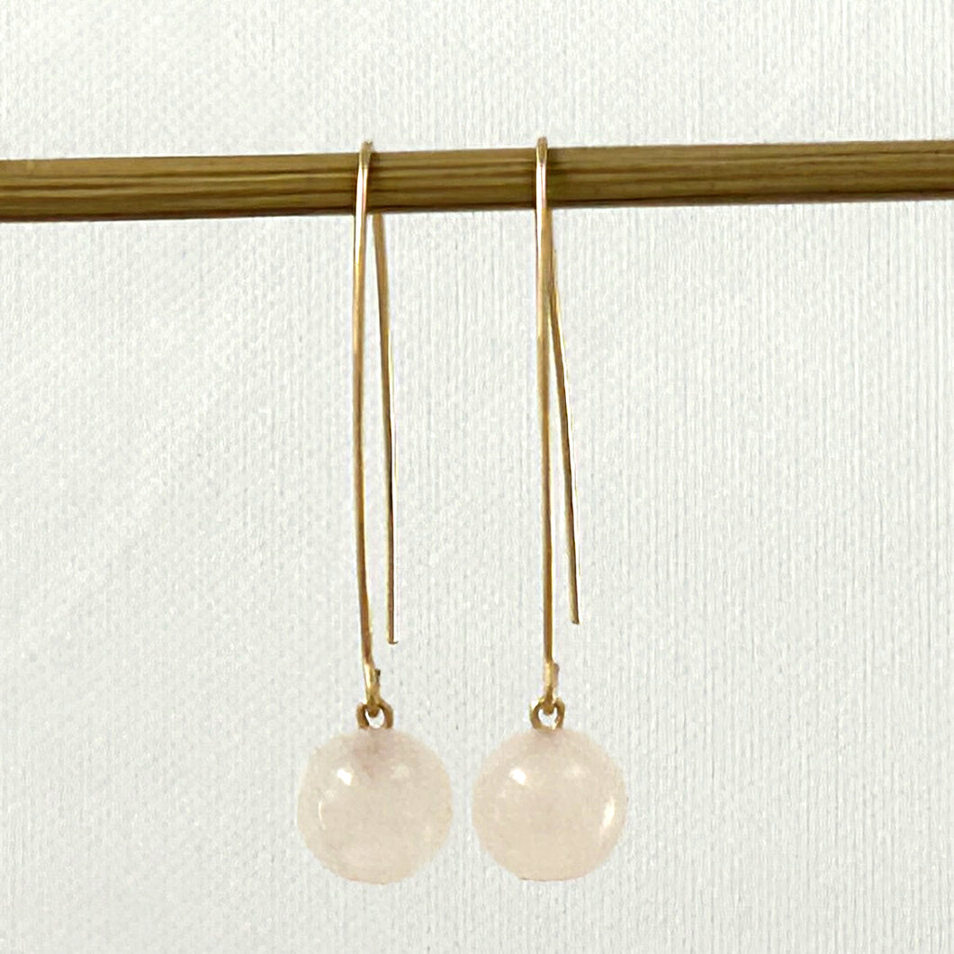 9111896  ROSE QUARTZ 14K GOLD FILLED V SHAPED WIRE DANGLE HOOK EARRINGS