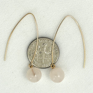 9111896  ROSE QUARTZ 14K GOLD FILLED V SHAPED WIRE DANGLE HOOK EARRINGS